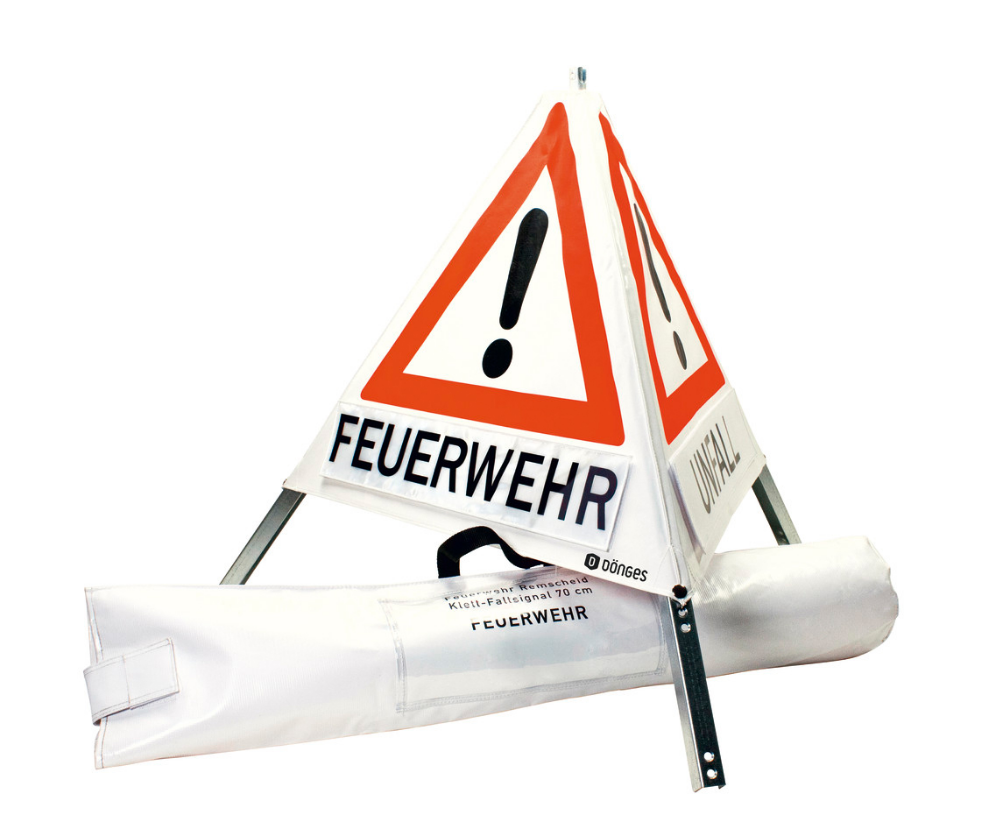 Bild von DÖNGES Klett-Faltsignal, 700 mm, Tagesleuchtfarbe (Feuerwehr/Unfall/Ölunfall)