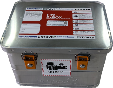 KIRSCHNER FireExBOX - Quarantänebox zum Transportieren und Lagern von Lithium-Ionen-Akkus inkl. EXTOVER Löschgranulat, 29 ltr.