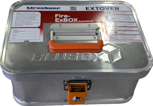 KIRSCHNER FireExBOX - Quarantänebox zum Transportieren und Lagern von Lithium-Ionen-Akkus inkl. EXTOVER Löschgranulat, 8 ltr.